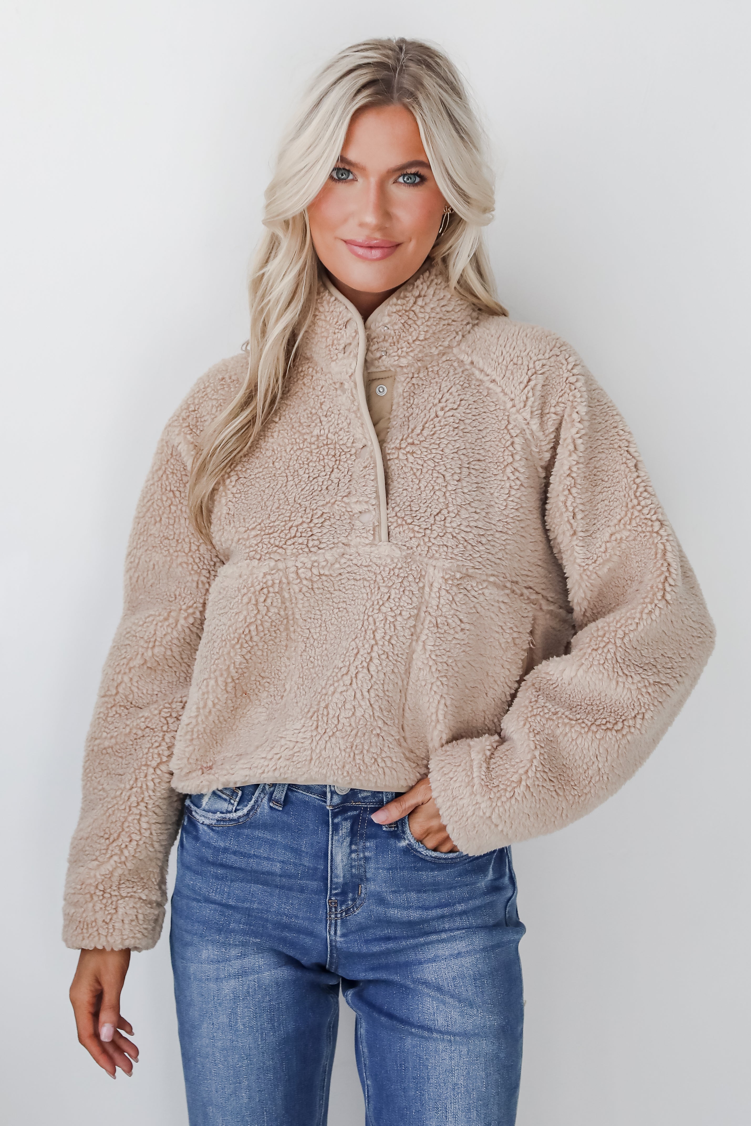 Hit The Slopes Beige Sherpa Pullover - DOORBUSTER